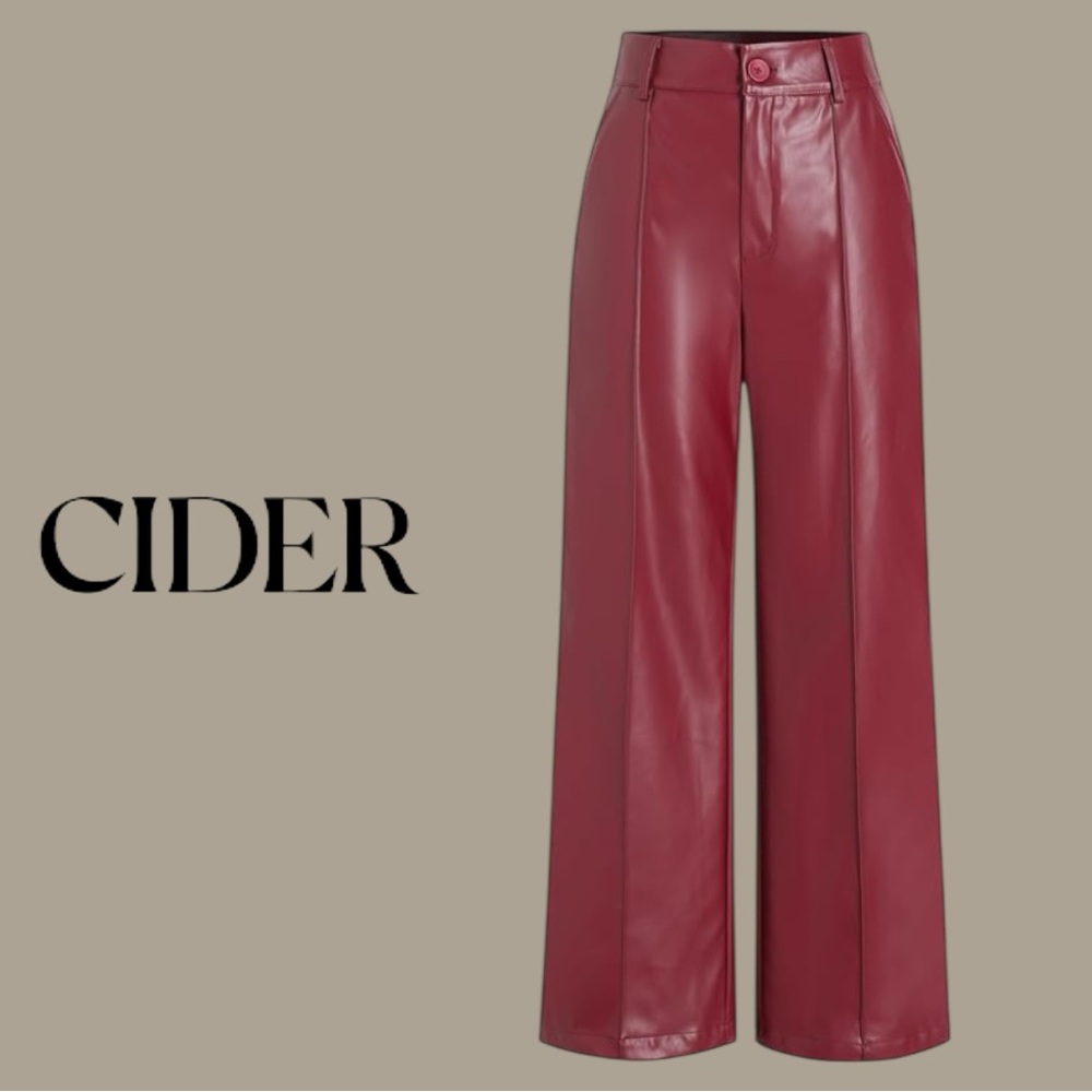✨Host Pick✨ Cider Plus Size Burgundy Faux Leather Wide Leg Pants 2X